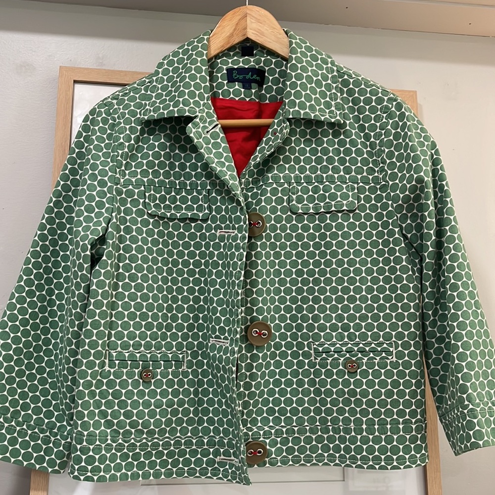 Boden Green Polka Dot Cropped Jacket, Size 12